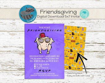 Editable Friendsgiving Invite Digital Download Thanksgiving Party Invitation Corjl Template Printable 5x7