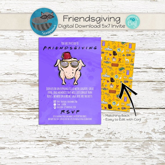 Editable Friendsgiving Invite Digital Download Thanksgiving Party Invitation Corjl Template Printable 5x7