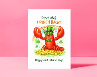 Tarjeta divertida de langosta para el Día de San Patricio: Pellizcame, te pellizco (imprimible)