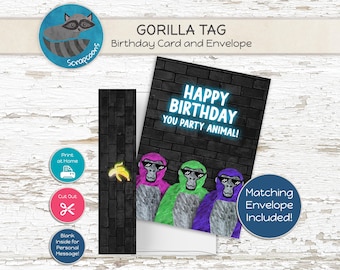 Gorilla Tag Birthday Card with Envelope, Party Animal