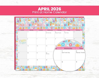 Calendario imprimible de abril de 2026 (PDF y JPG) para niños en el aula de educación en casa