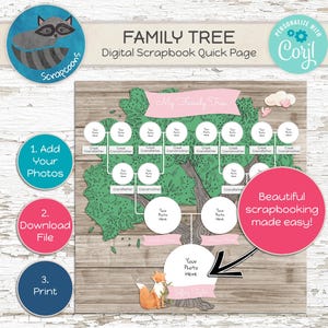 Baby Girl Family Tree Template Pink – Editable Ancestry Chart Keepsake for Scrapbook or Nursery