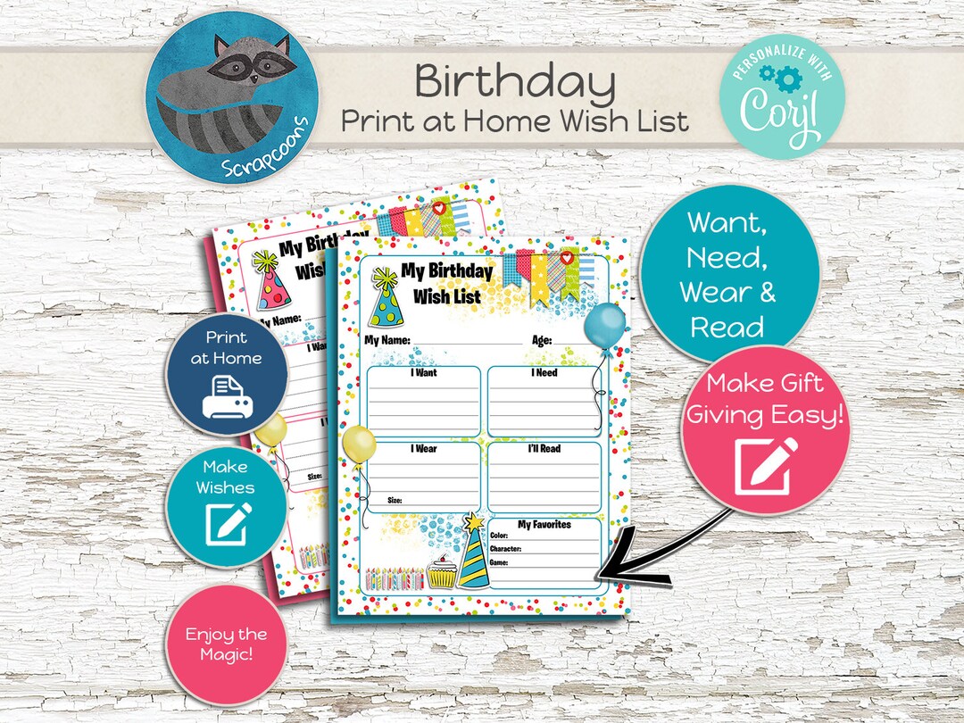 Birthday Wish List for Kids, Want Need Wear Read - Etsy