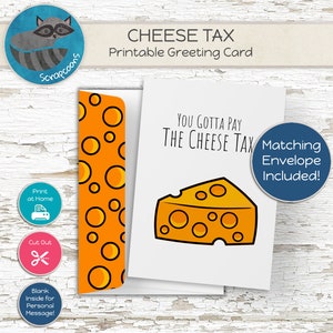 Druckbare Käse Steuer Karte & Umschlag - Instant Download