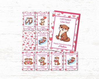 Tarjetas de San Valentín de nutria / Juego de 8 tarjetas imprimibles para niños del aula
