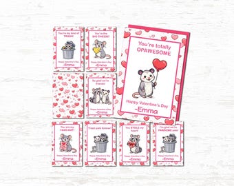 Tarjetas de San Valentín de Trash Critter: Juego de 8 diseños de zarigüeyas, mapaches y ratas