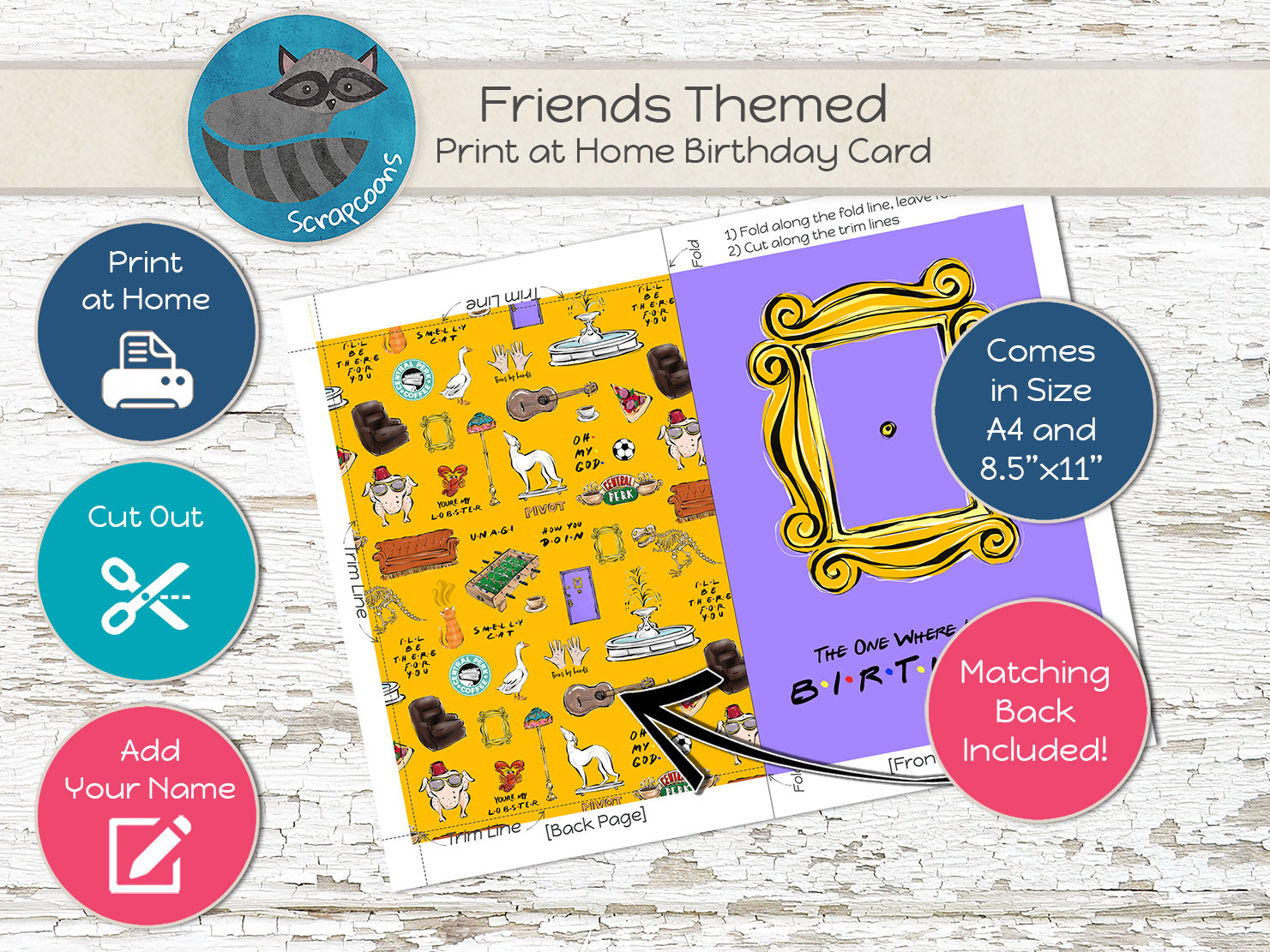 Friends TV Show Birthday Card, Print at Home Greeting Card - Etsy