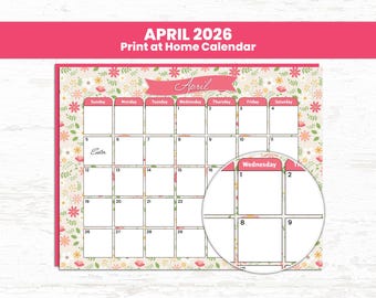 Calendario imprimible de abril de 2026 (PDF y JPG) para niños en el aula de educación en casa