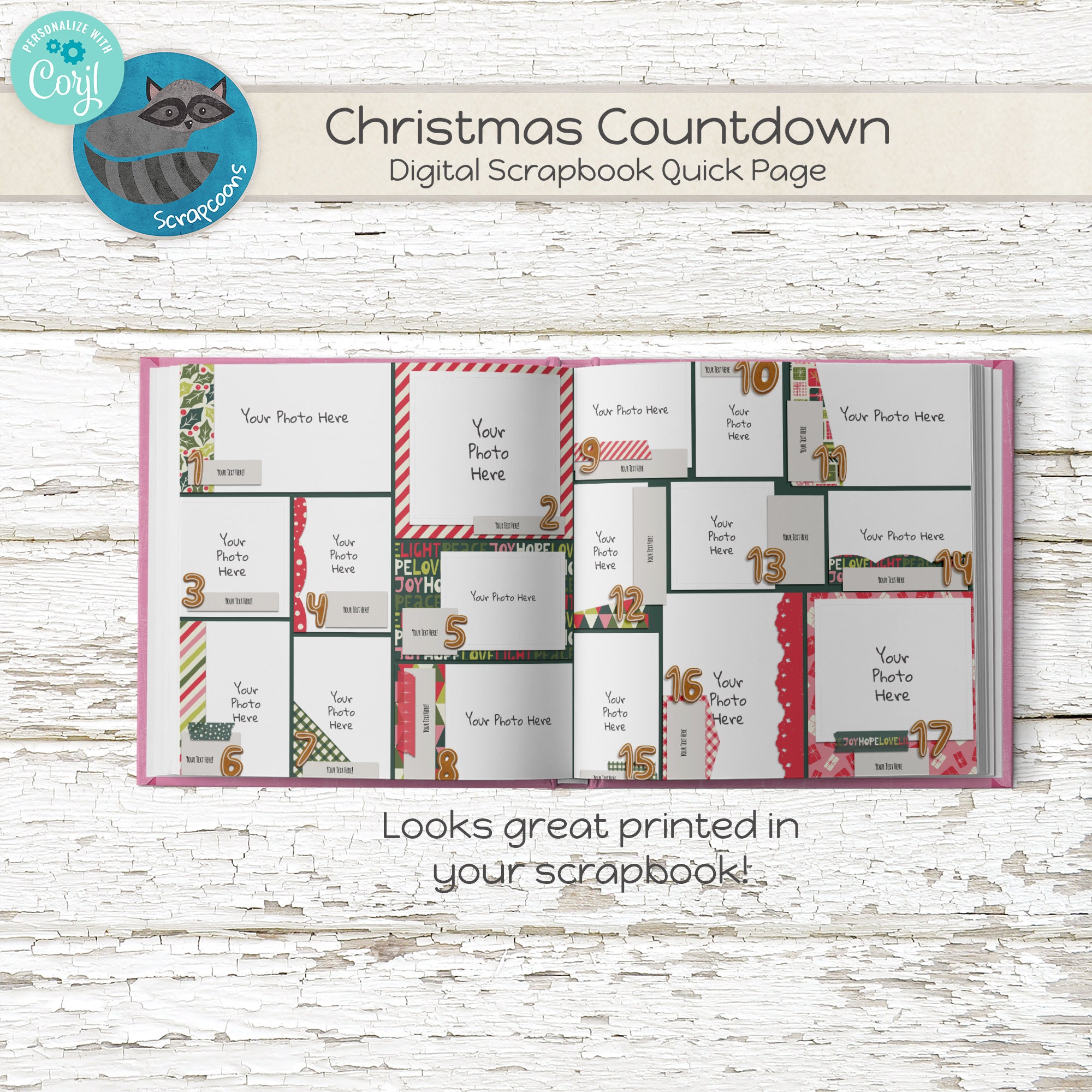 Countdown Pageant Layout Editable Christmas Scrapbook Page | Digital Holiday Layout for Corjl ...