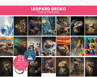 Arte de tanque de gecko leopardo, retratos de lagartos, descarga digital