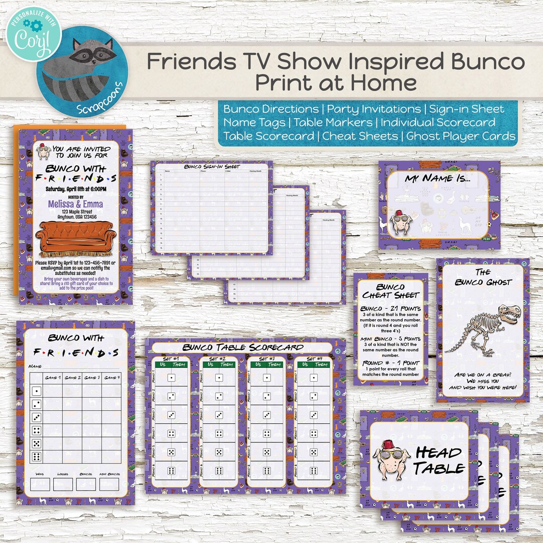 Friends TV Show Inspired Bunco Kit Customize and Print at Etsy