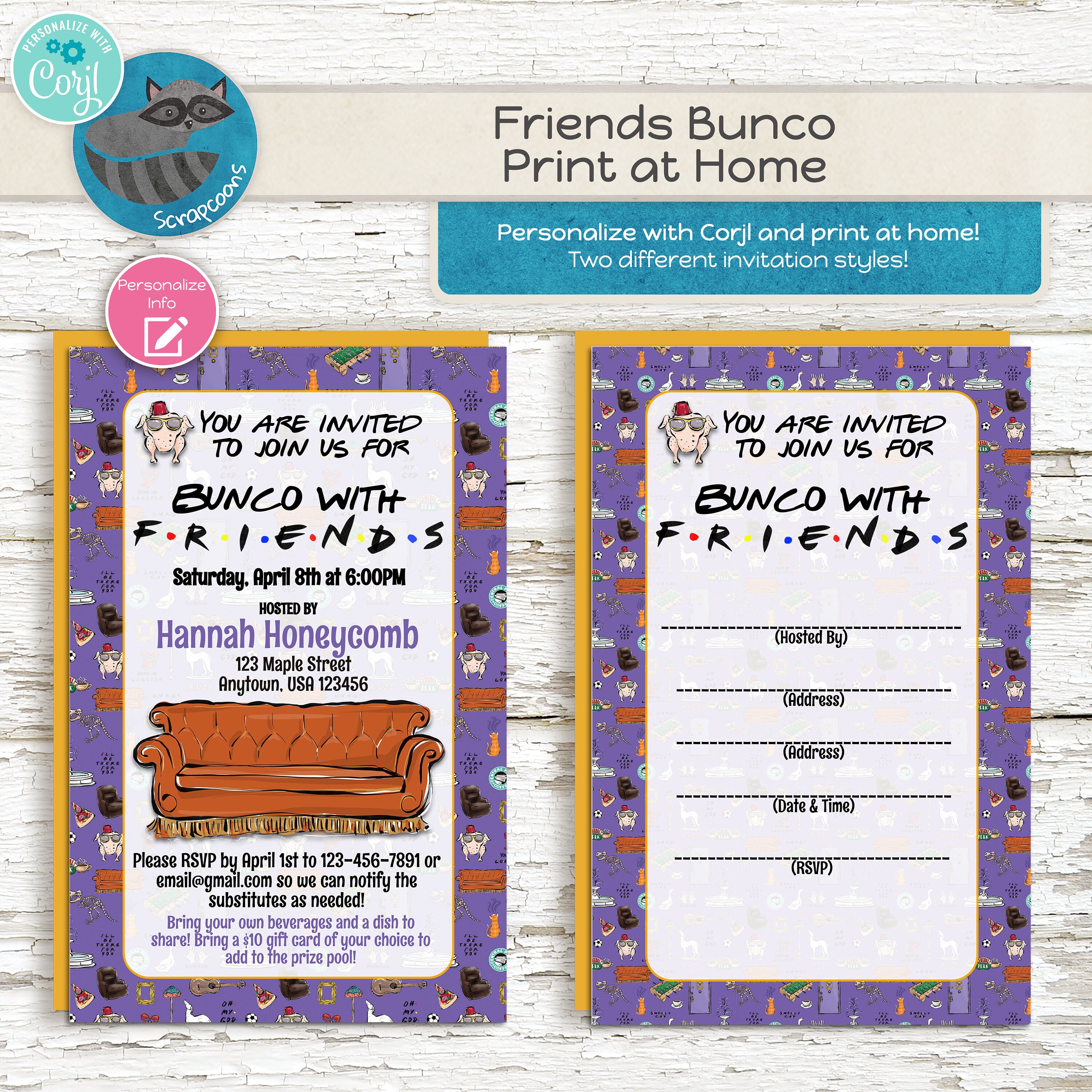 Friends TV Show Inspired Bunco Kit Customize and Print at Home Digital