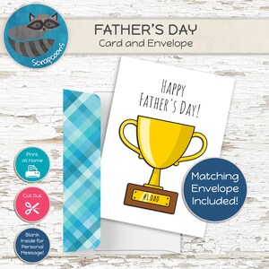Biglietto d'auguri stampabile per la festa del papà - Trofeo n. 1 per papà JPG PDF Regalo dell'ultimo minuto