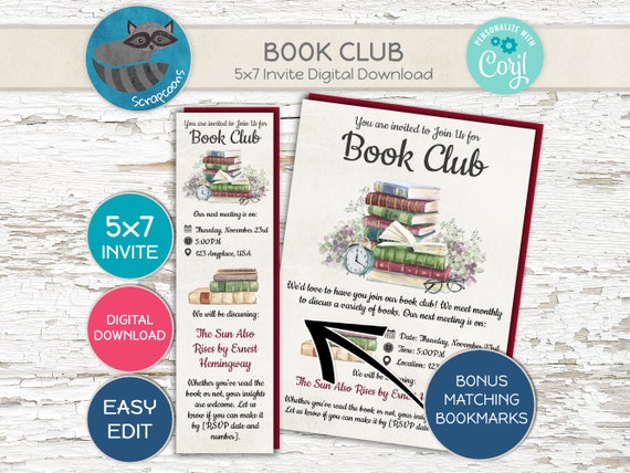 Book Club Invite & Custom Bookmark Combo