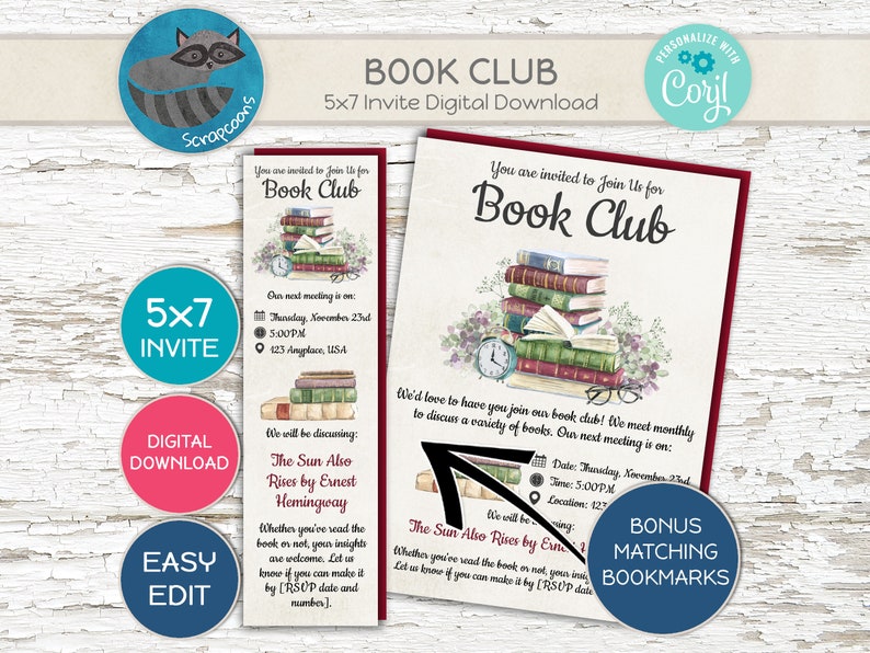 Book Club Invite & Custom Bookmark Combo