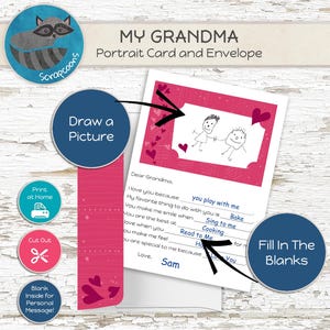 Kaart kinderkunst voor oma: aangepaste tekening en invulbare aandenken