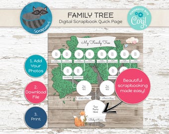 Plantilla editable de árbol genealógico para bebés: gráfico neutro de 30 x 30 cm para álbumes de recortes y paredes de guardería.