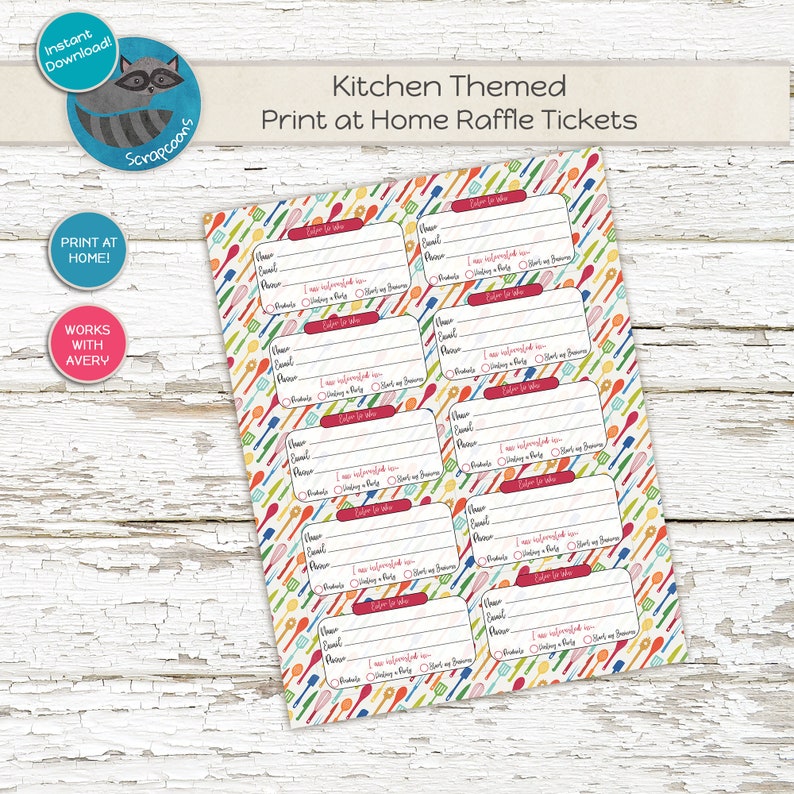 Raffle Ticket Printable, Kitchen Theme - Etsy
