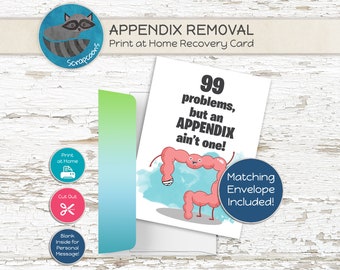 Funny Appendix Removal Surgery Card and Envelope Printable