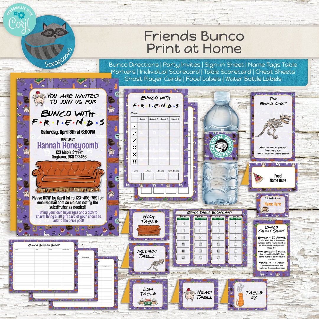 Friends TV Show Inspired Bunco Kit Customize and Print at Home Digital