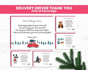 Letrero navideño de agradecimiento para repartidor con temática de perro