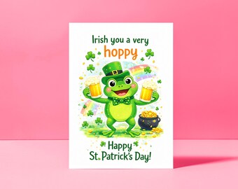 Tarjeta de rana para el Día de San Patricio - Hoppy Irish Wishes