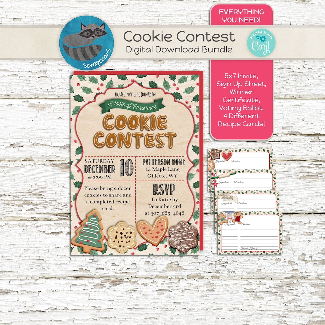 Christmas Cookie Decorating Contest Essentials Invite, Recipe Cards
