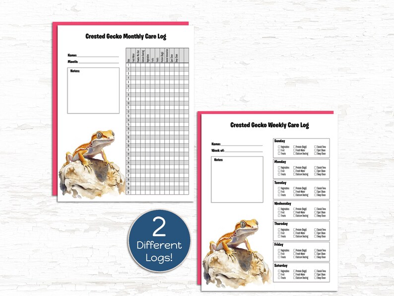 Crested Gecko Pet Care Log | Weekly & Monthly Reptile Tracker Printables