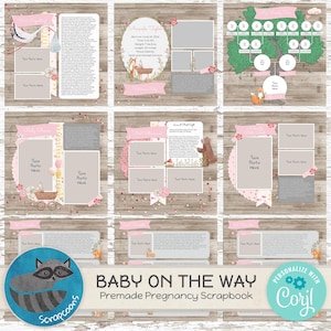 Libro de recuerdos de Baby on the Way Páginas de álbum de recortes del embarazo al nacimiento en color rosa