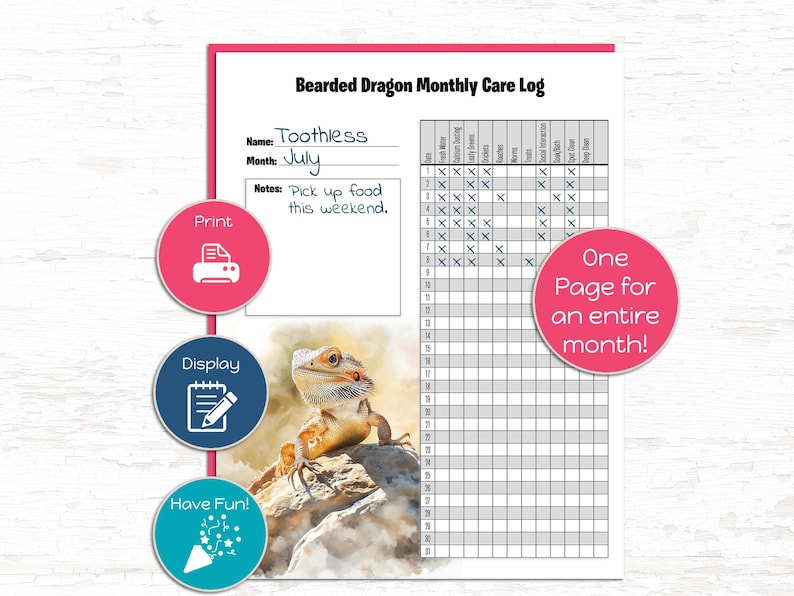 Bearded Dragon Pet Care Logs | Weekly and Monthly Reptile Tracker ...