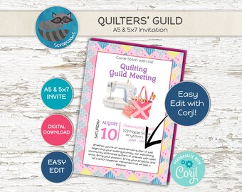 Customizable Quilting Event Invitation | Instant Download | 5x7 & A5 Size