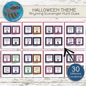 Indices de chasse au trésor d'Halloween pour enfants - Comptines à imprimer - Jeu intérieur/extérieur Des bonbons ou un sort