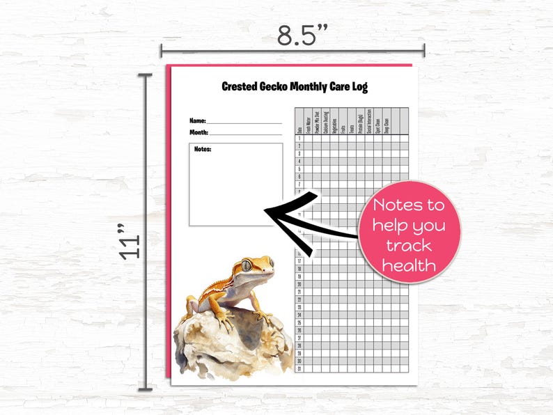Crested Gecko Pet Care Log | Weekly & Monthly Reptile Tracker Printables image 3