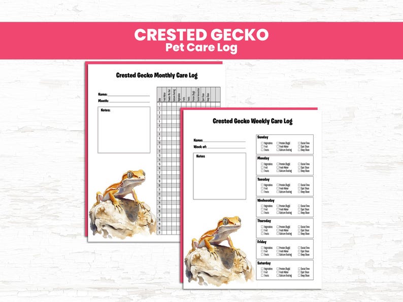 Crested Gecko Pet Care Log | Weekly & Monthly Reptile Tracker Printables
