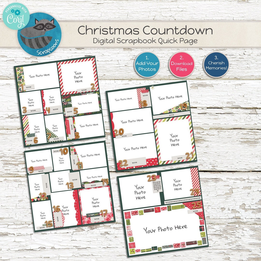 Countdown Pageant Layout Editable Christmas Scrapbook Page | Digital Holiday Layout for Corjl ...