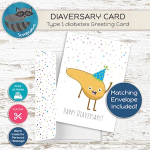 Biglietto di anniversario del diabete, stampabile Diaversary