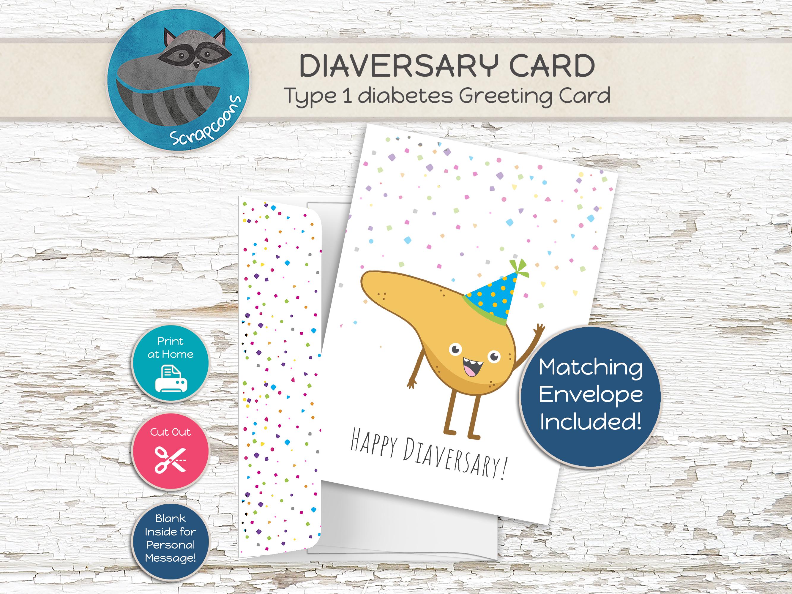 Diabetes Anniversary Card, Diaversary Printable