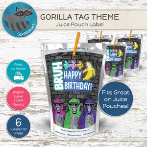 Etiqueta para bolsa de jugo de cumpleaños de Gorilla Tag