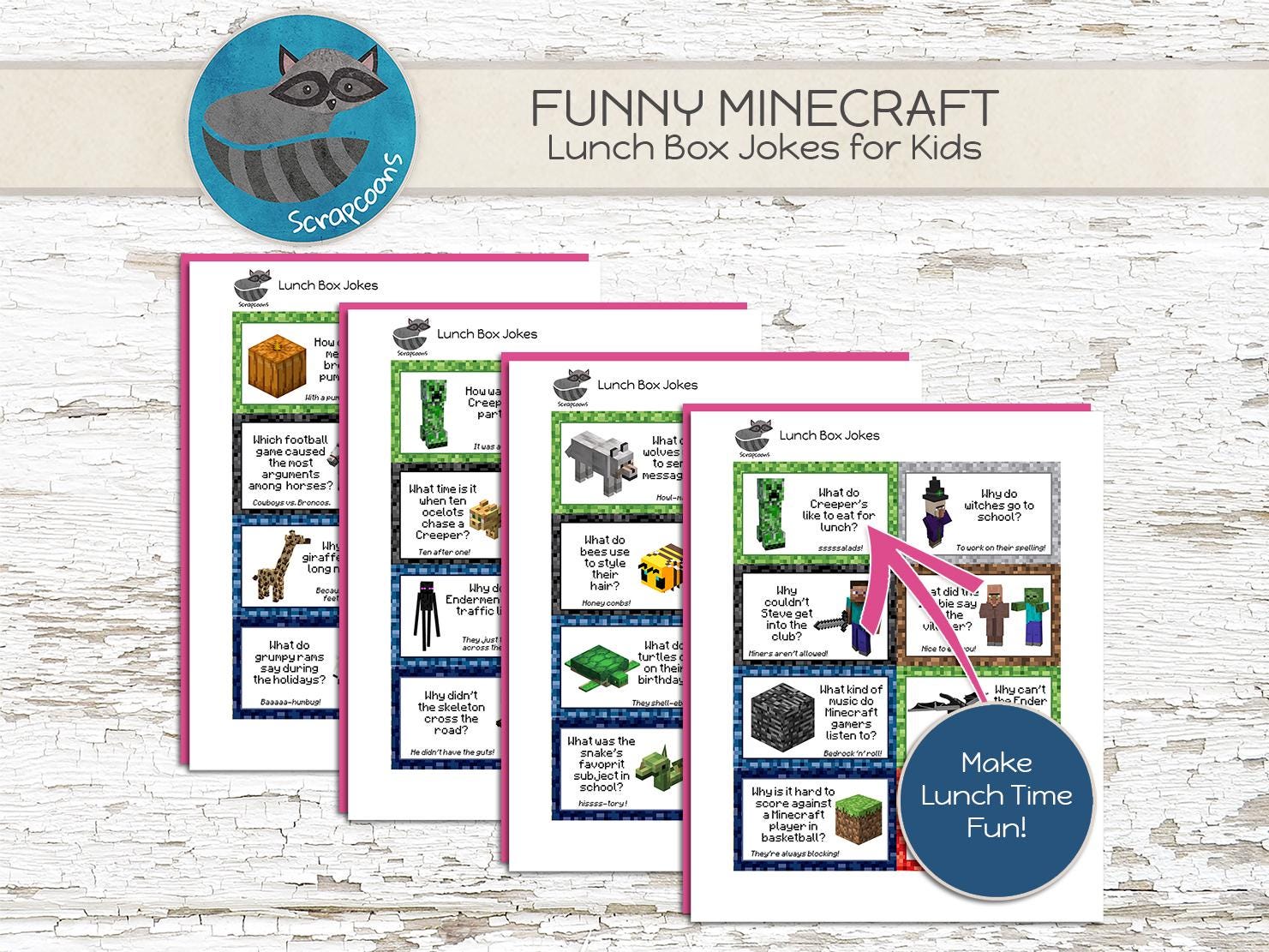 Funny Little Miner's Lunchbox Joke Cards for Minecraft Fans