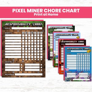 Kids Chore Chart Pixel Miner Theme – Digital Download for Home