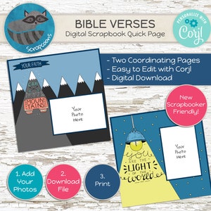 de Scrapbooking de foi 12 x 12 | Verset biblique Page numérique Corjl, mise en page modifiable