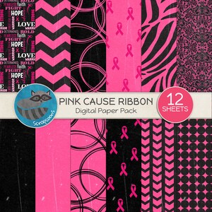 Paquete de papel digital con lazo rosa: 12 diseños únicos para scrapbooking y manualidades