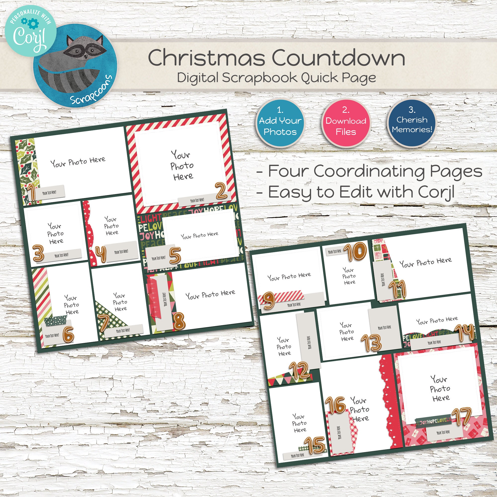 Countdown Pageant Layout Editable Christmas Scrapbook Page | Digital Holiday Layout for Corjl ...