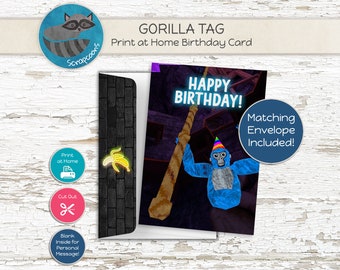 Gorilla Tag Birthday Card with Envelope, Print at Home Card