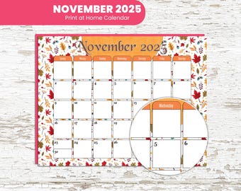 Calendario imprimible de noviembre de 2025 (PDF y JPG) para niños en el aula de educación en casa