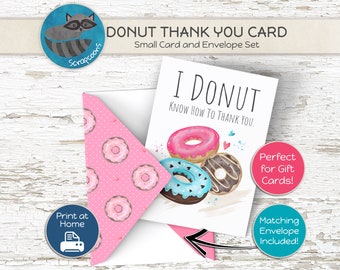 Thank You Card - 'I Donut Know How to Thank You' - Digital Download - Ideal for Gift Cards