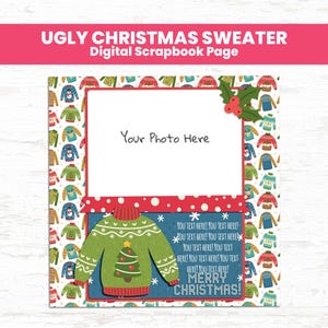 Ugly Christmas Sweater Digital Scrapbook Page – 12x12 Quick Template