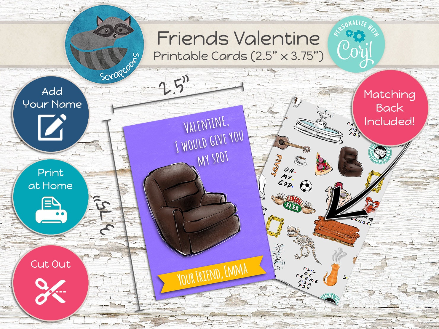 Friends TV Show Valentine's Day Cards, Print at Home Digital Download ...