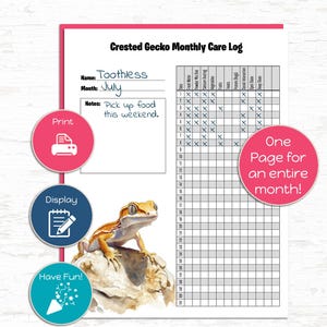 Crested Gecko Pet Care Log | Weekly & Monthly Reptile Tracker Printables