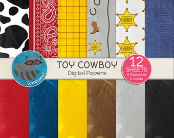 Western Cowboy Digital Paper – 12x12 Rustic Scrapbook Backgrounds – Printable Wild West JPG Pack
